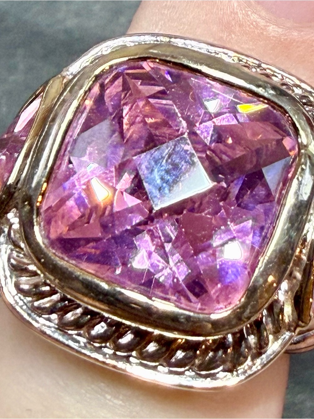 Sterling Silver Pink Cushion-Cut Gemstone Ring